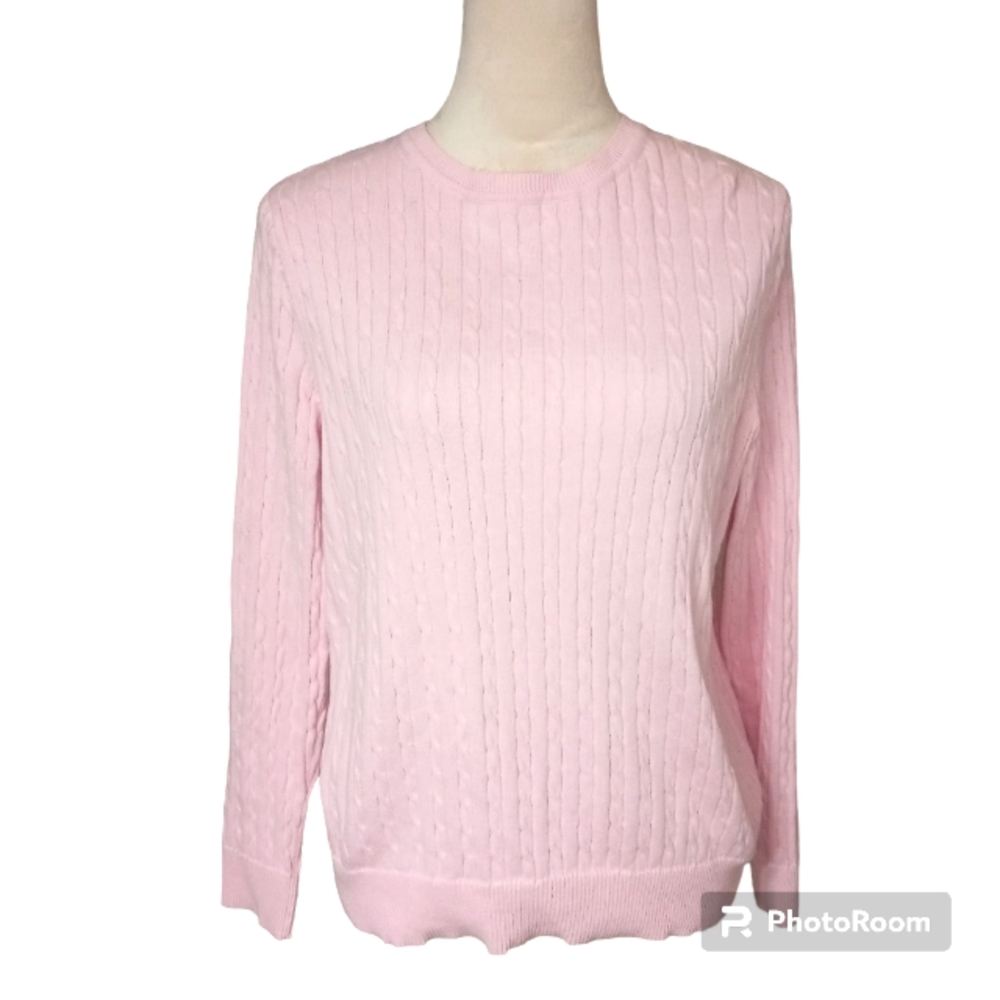 Kim Rogers Pink Woman's Cable Knit Sweater 100 % Cotton Size M petite